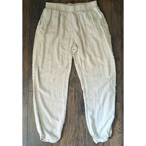 UMGEE Linen Joggers Women's Sz S Oatmeal Pants Side Lace Detail Casual Peasant